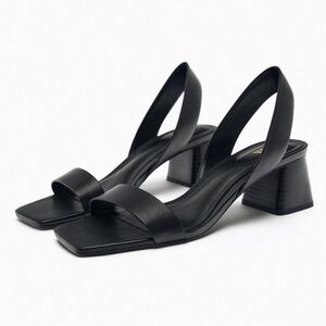Zara Block Heel Leather Sandal in Black